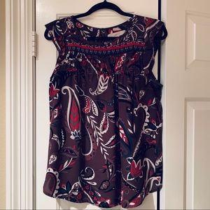 LOFT Purple Printed Cap Sleeve Shell